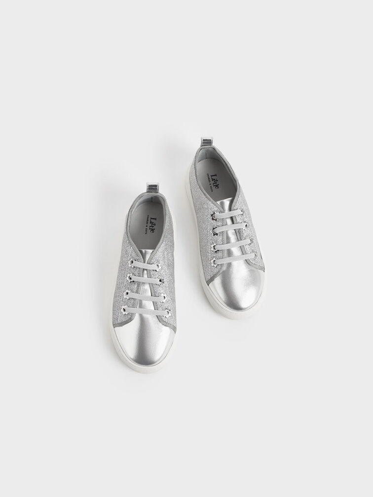 Girls' Glittered Sneakers, Silver, hi-res
