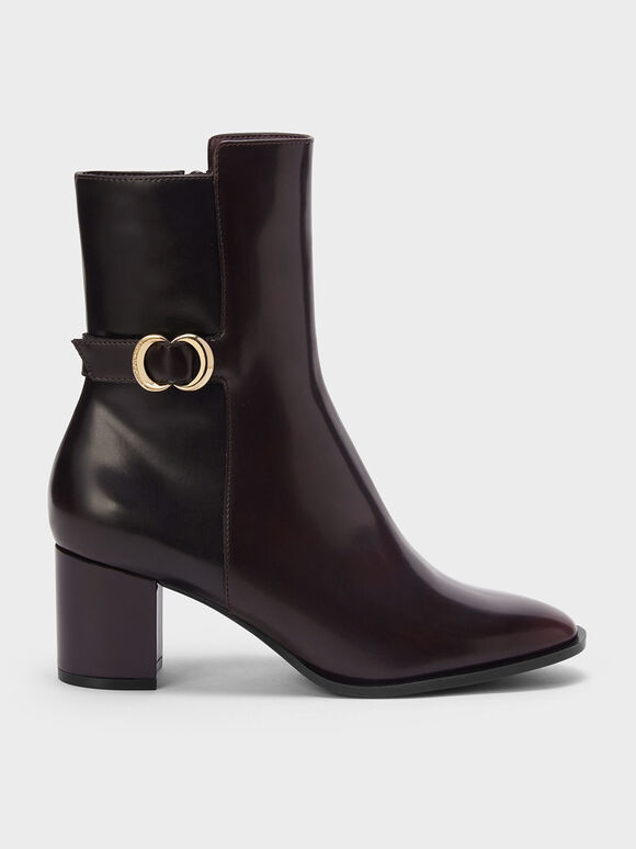 Metallic Accent Ankle Boots, Burgundy, hi-res
