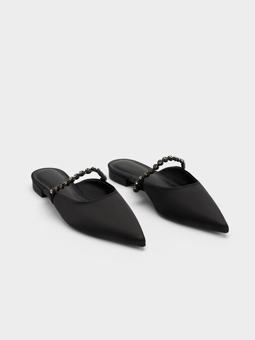 Gem-Strap Flat Mules, Black, hi-res