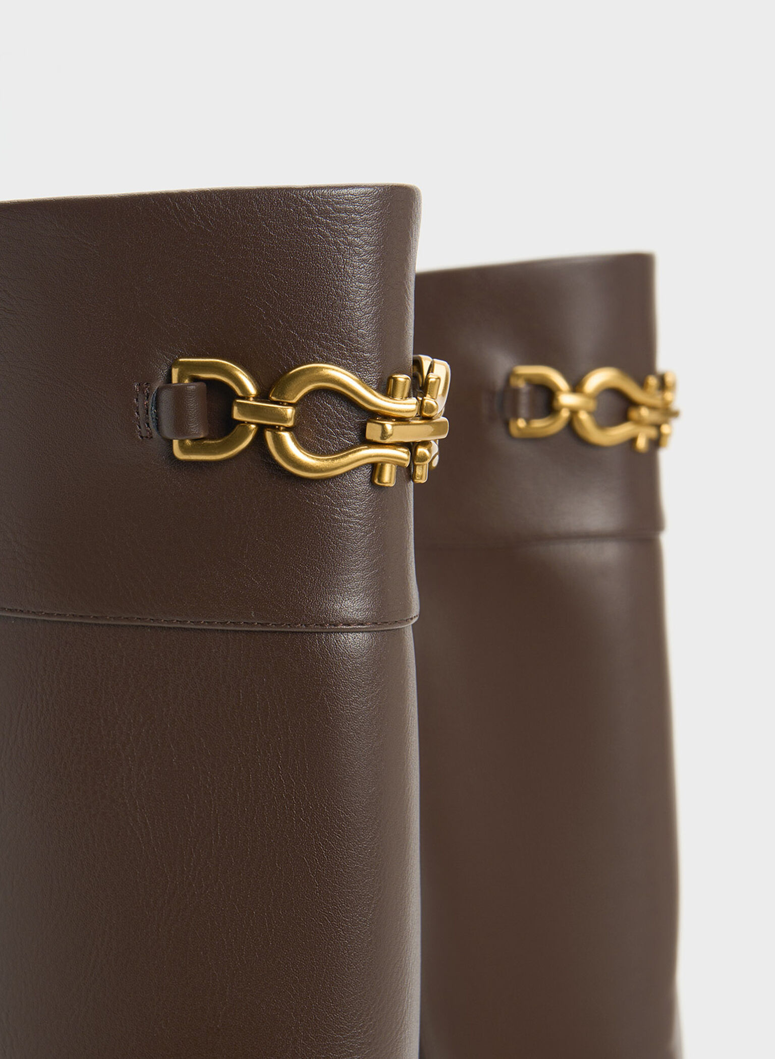 Bryn Metallic Chain Accent Knee-High Boots, Dark Brown, hi-res