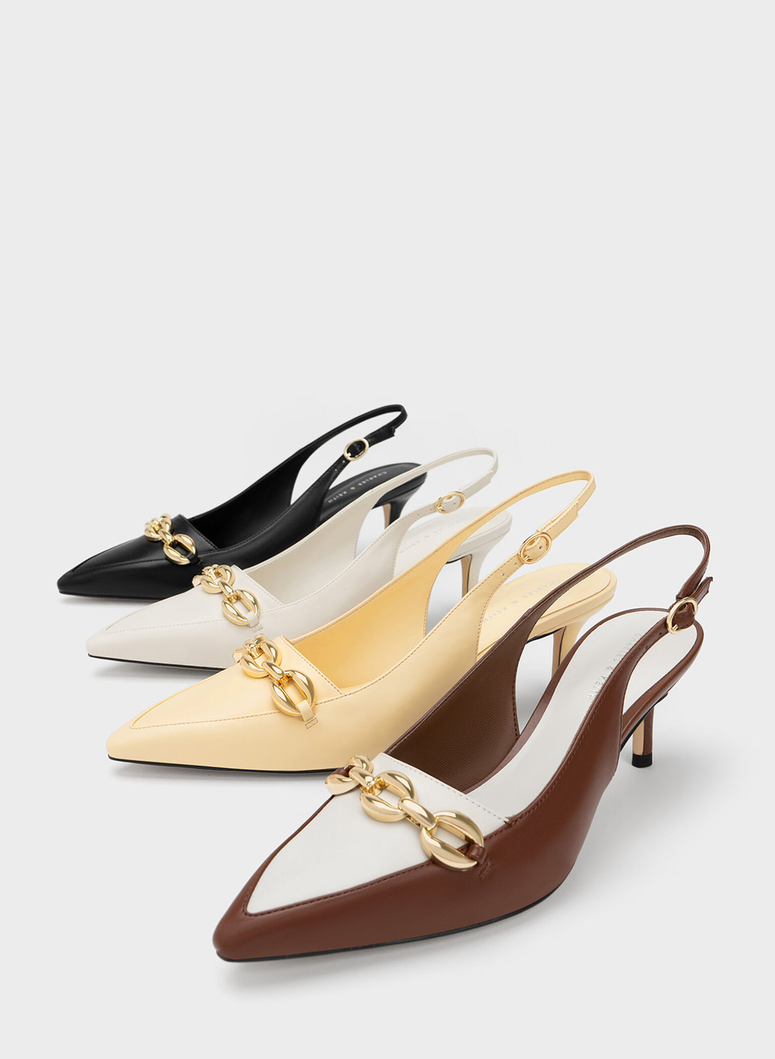 Avani Chunky Chain-Embellished Slingback Pumps, Chalk, hi-res