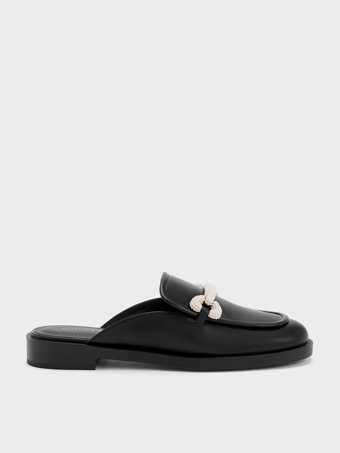 Beaded Accent Loafer Mules Black