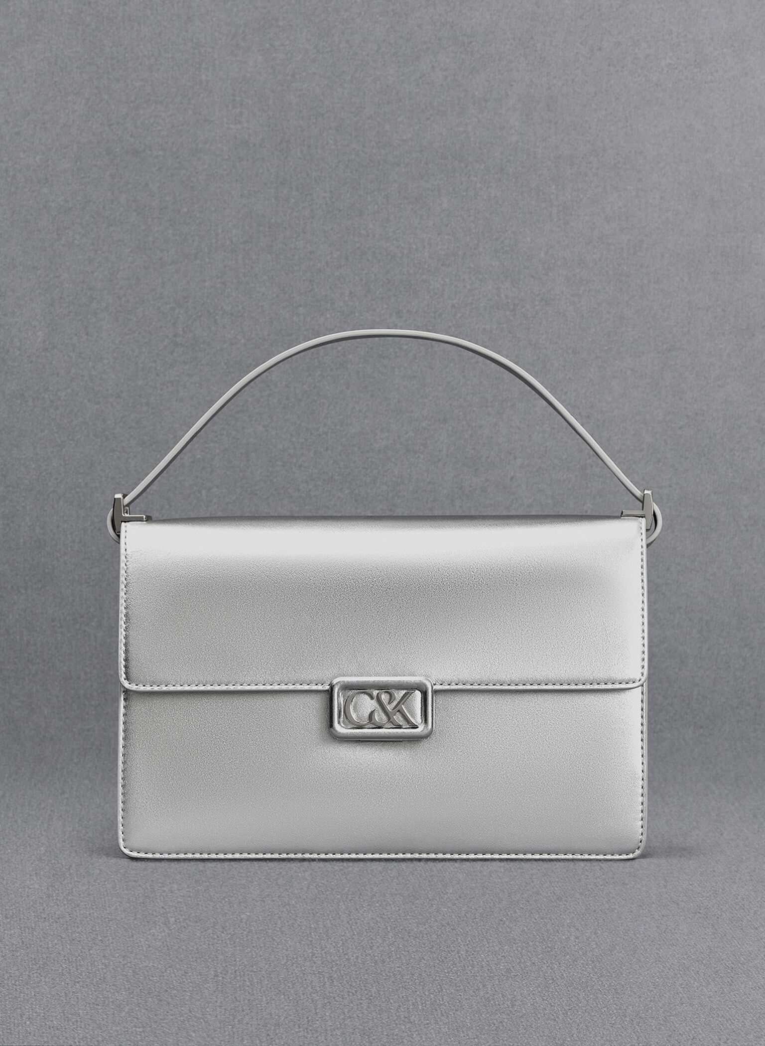 Metallic Leather Shoulder Bag, Silver, hi-res