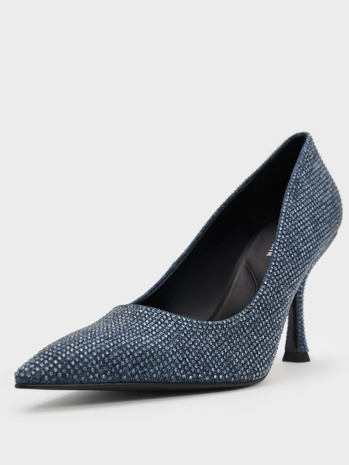 Denim Pointed Toe Spool Heel Pumps Denim Blue