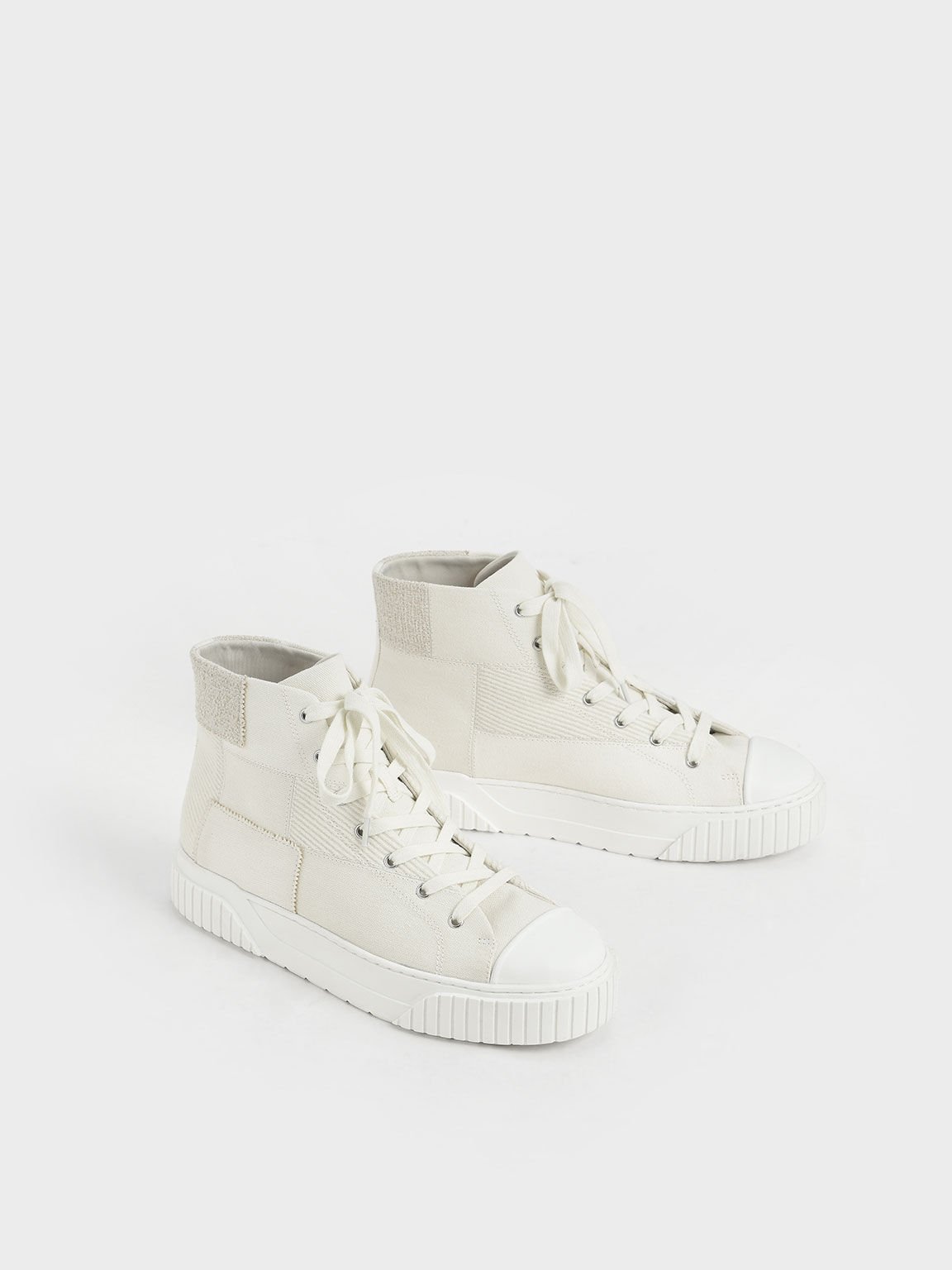 Woven Fabric High Top Sneakers, Chalk, hi-res
