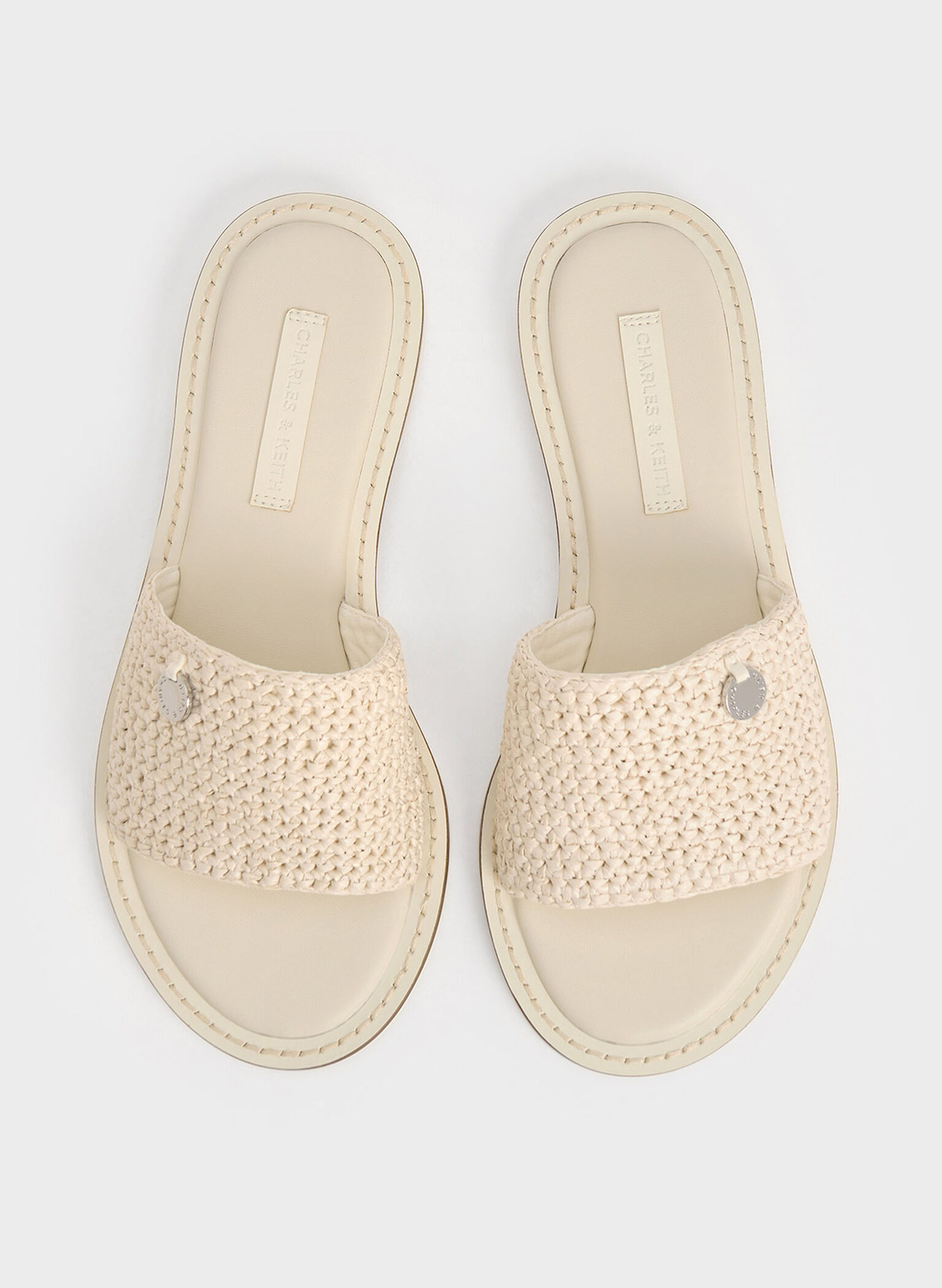 Raffia Woven Slide Sandals, Chalk, hi-res