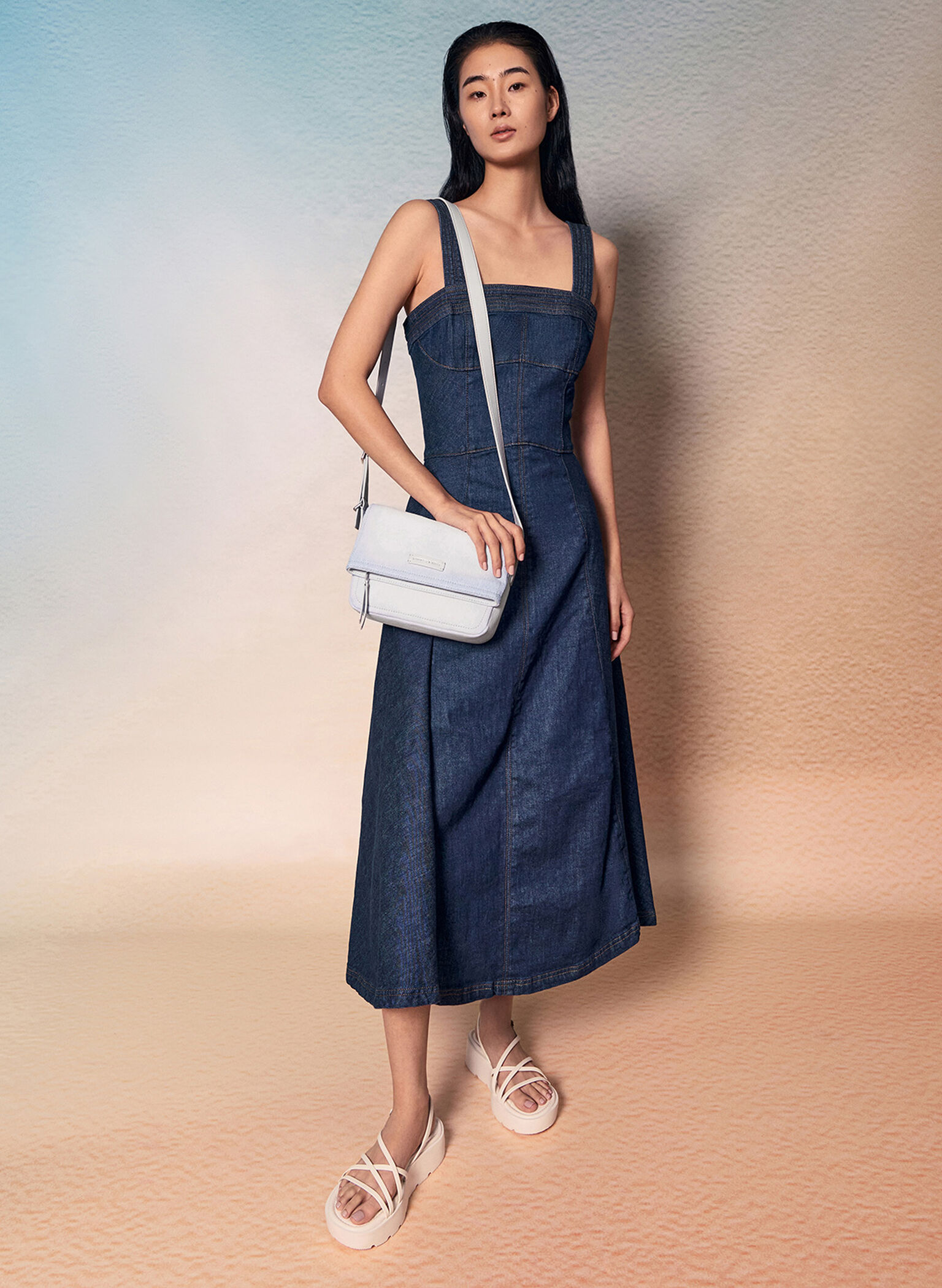 Ivette Denim Front Flap Crossbody Bag, Light Washed Denim, hi-res