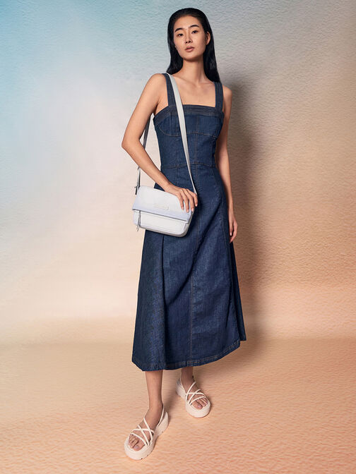 Ivette Denim Front Flap Crossbody Bag, Light Washed Denim, hi-res