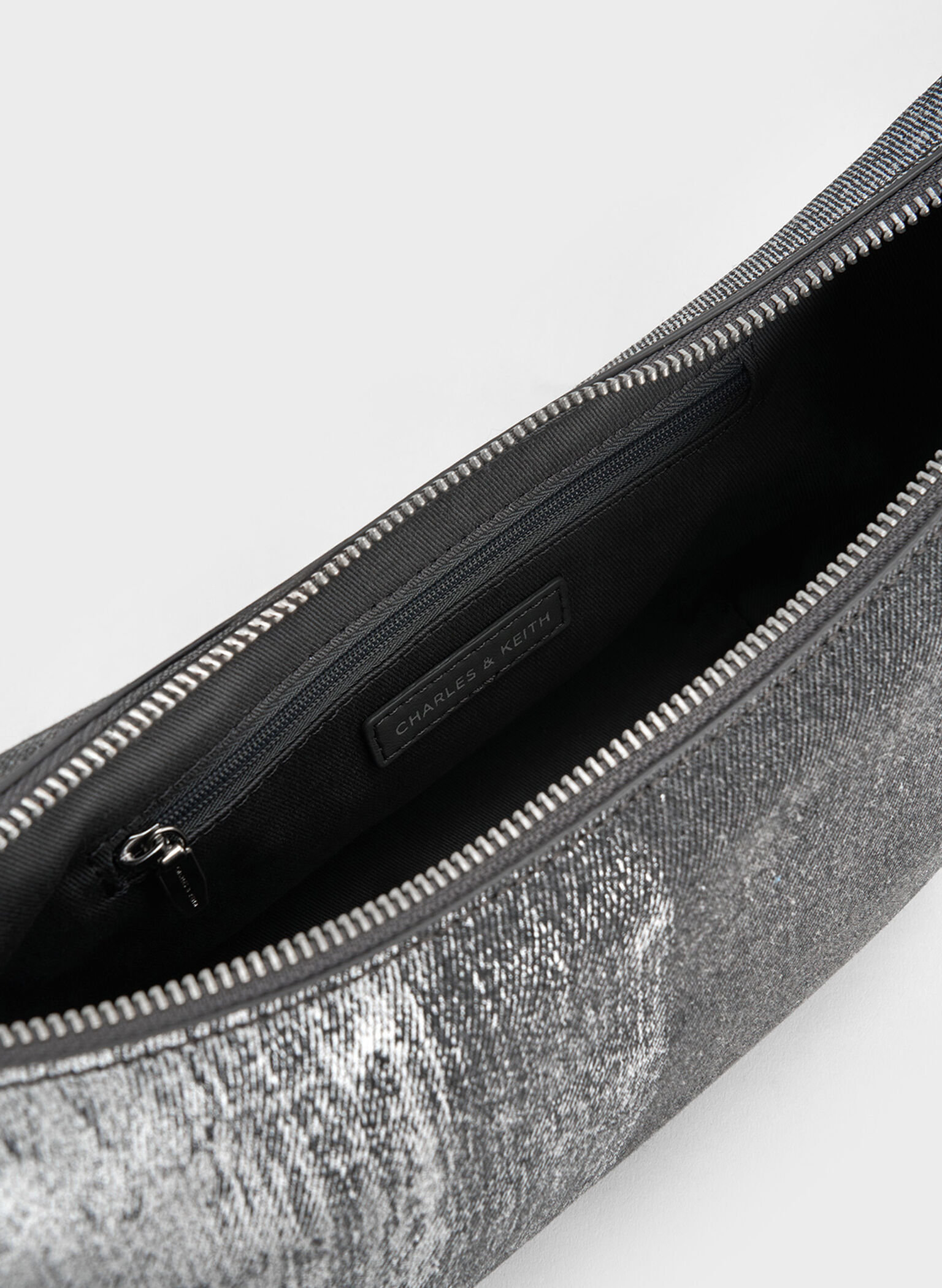Bryna Denim Curved Hobo Bag, Silver Brushed Denim, hi-res