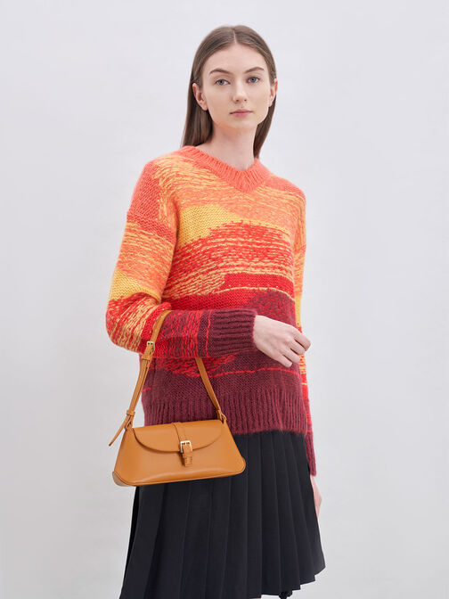 Annelise Double Belted Shoulder Bag, Orange, hi-res
