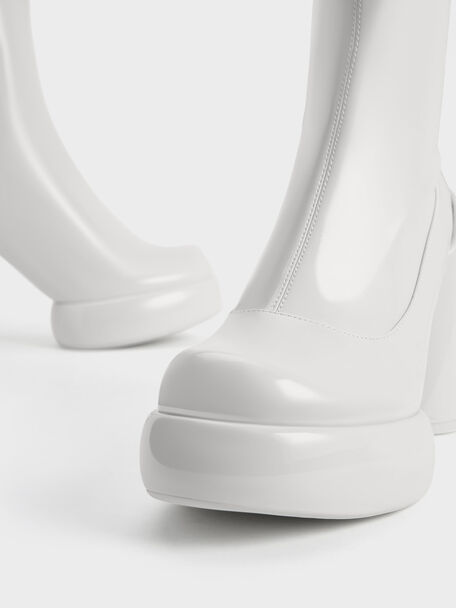 Darcy Patent Platform Ankle Boots, White, hi-res