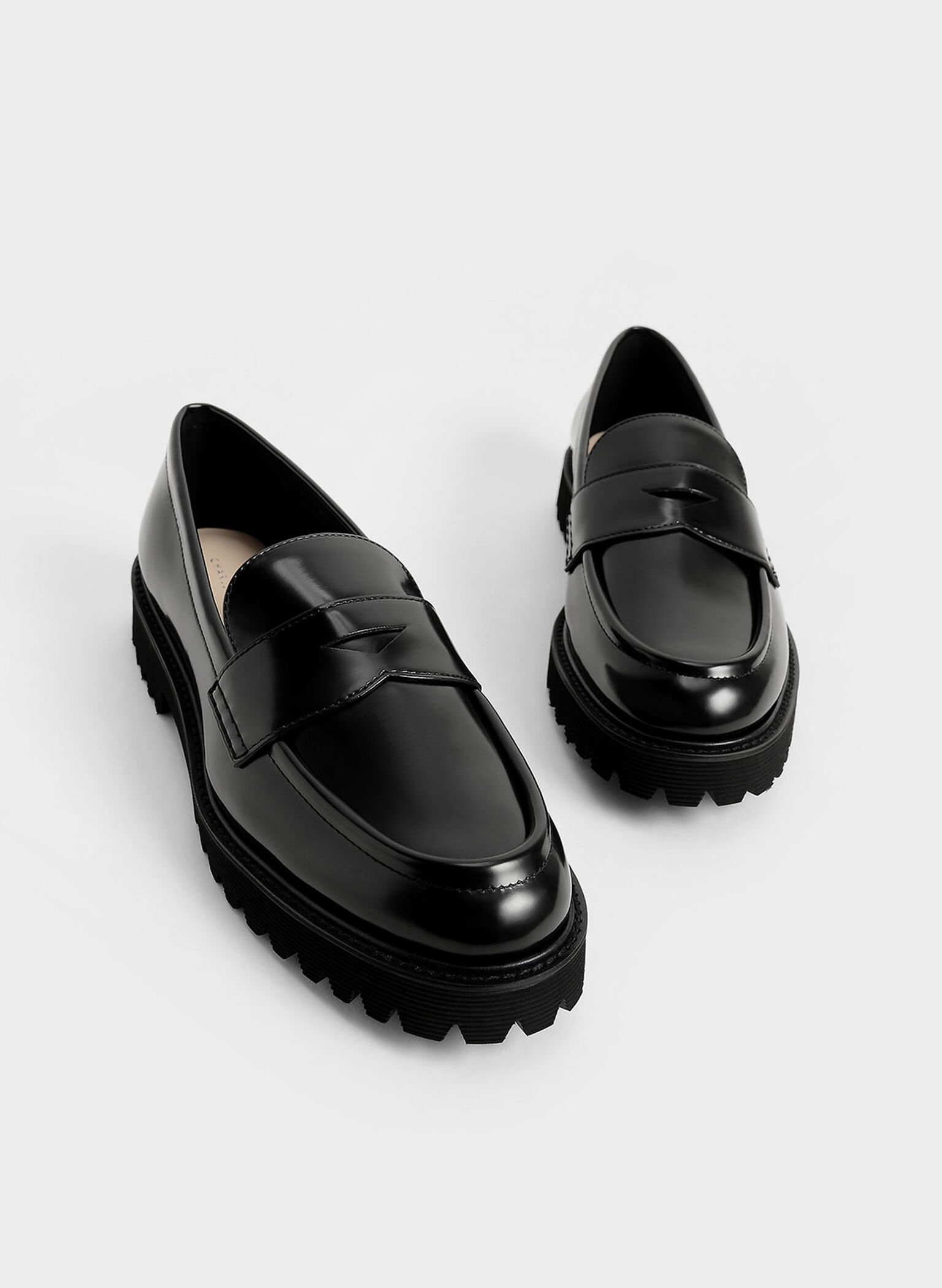 Black Chunky Penny Loafers - CHARLES & KEITH UK