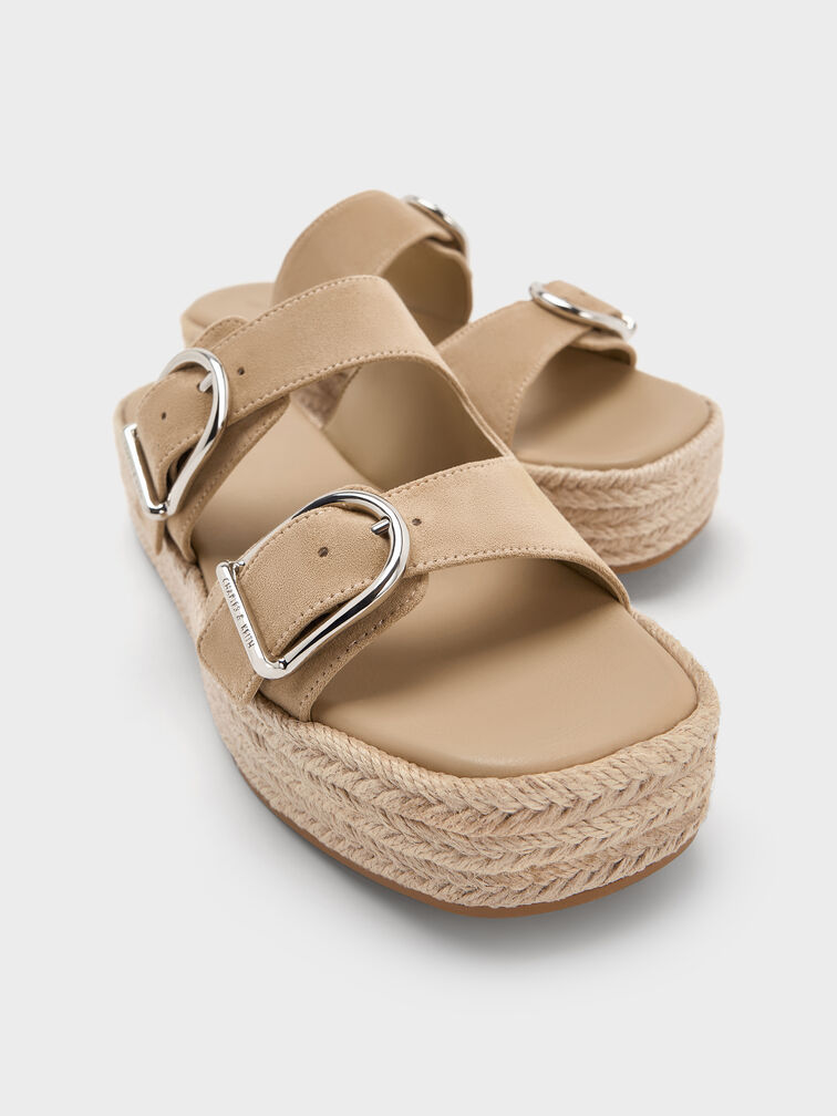 Faux Suede Double-Strap Espadrille Flatform Sandals, Sand, hi-res