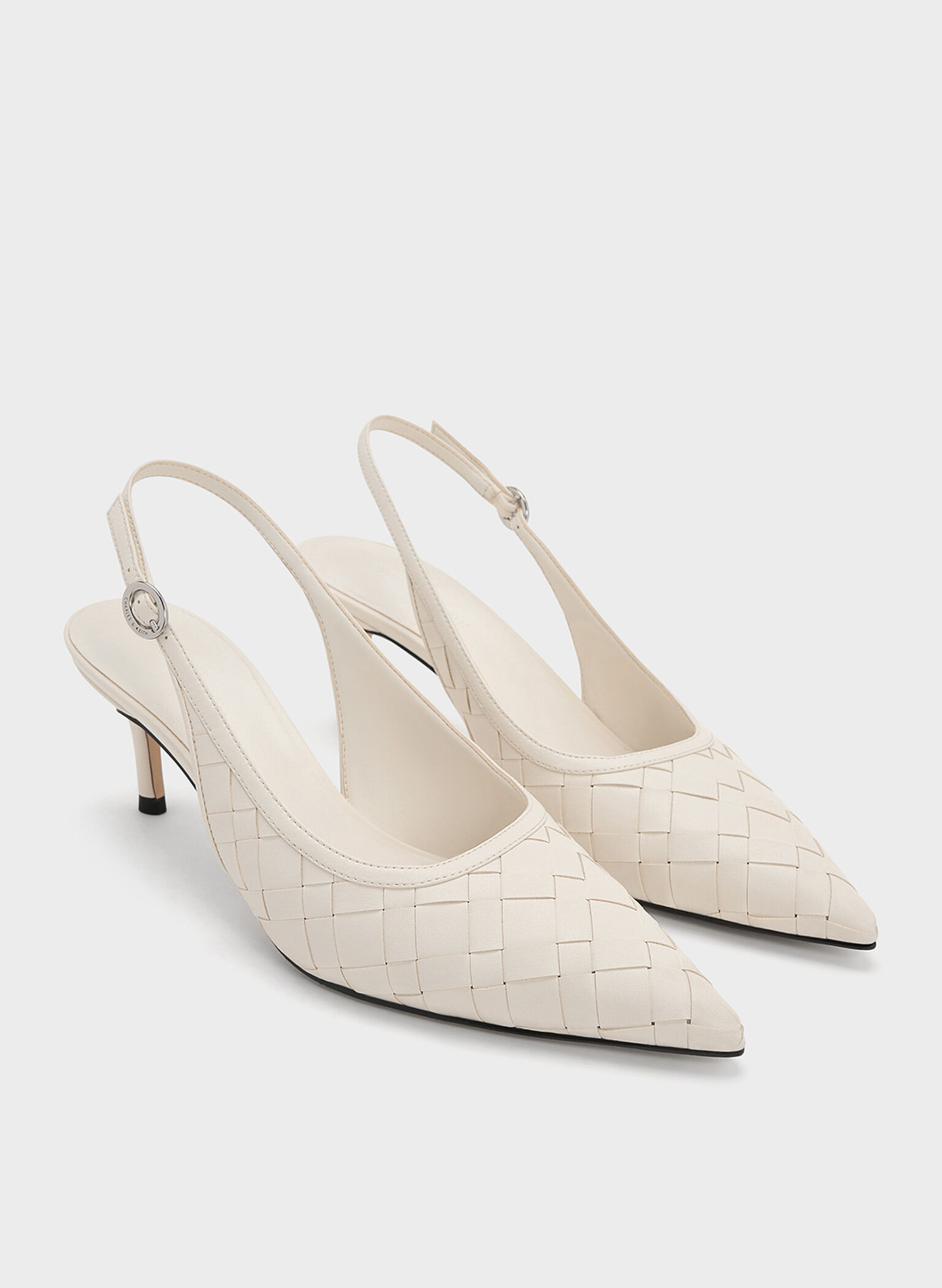 Ivette Woven Pointed-Toe Slingback Pumps, Chalk, hi-res
