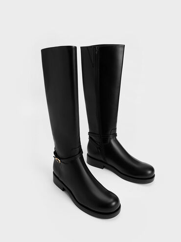 Belted Knee-High Boots, Black, hi-res