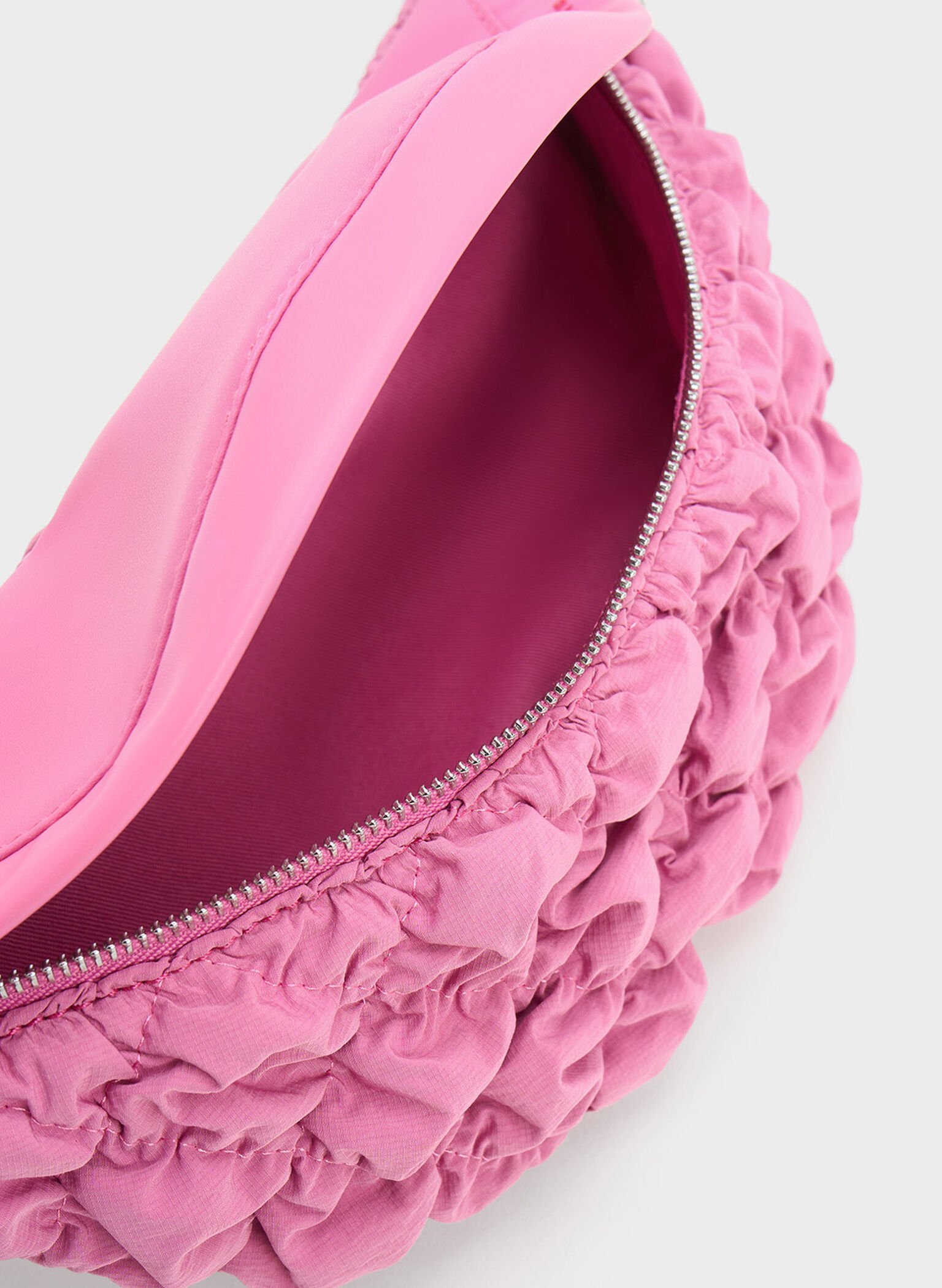 Ruched Nylon Bum Bag, Pink, hi-res