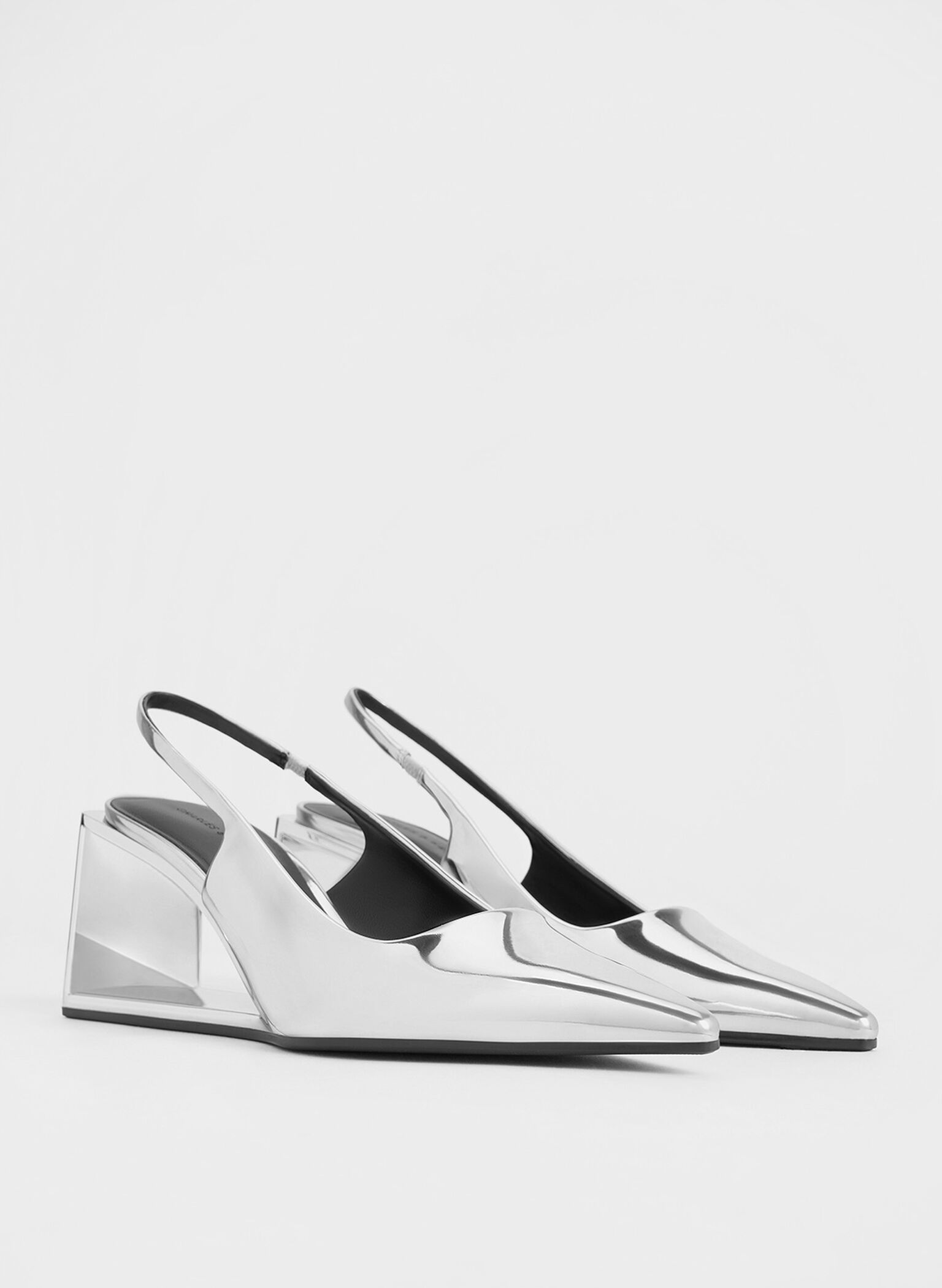 Xeli Metallic Triangle-Heel Slingback Pumps, Silver, hi-res