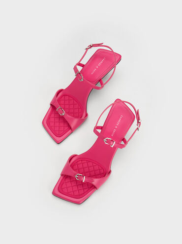 Sculptural Heel Buckled Sandals, Fuchsia, hi-res