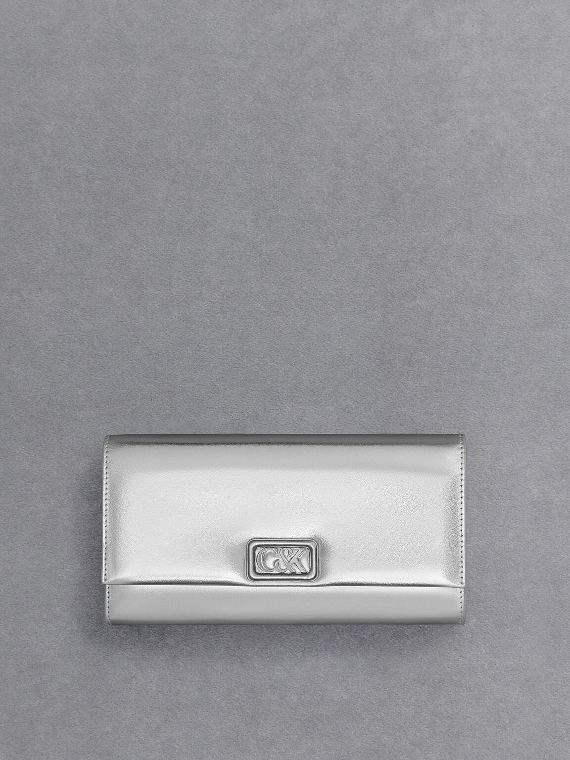 Silver Leather Metallic Chain Strap Wallet CHARLES KEITH UK