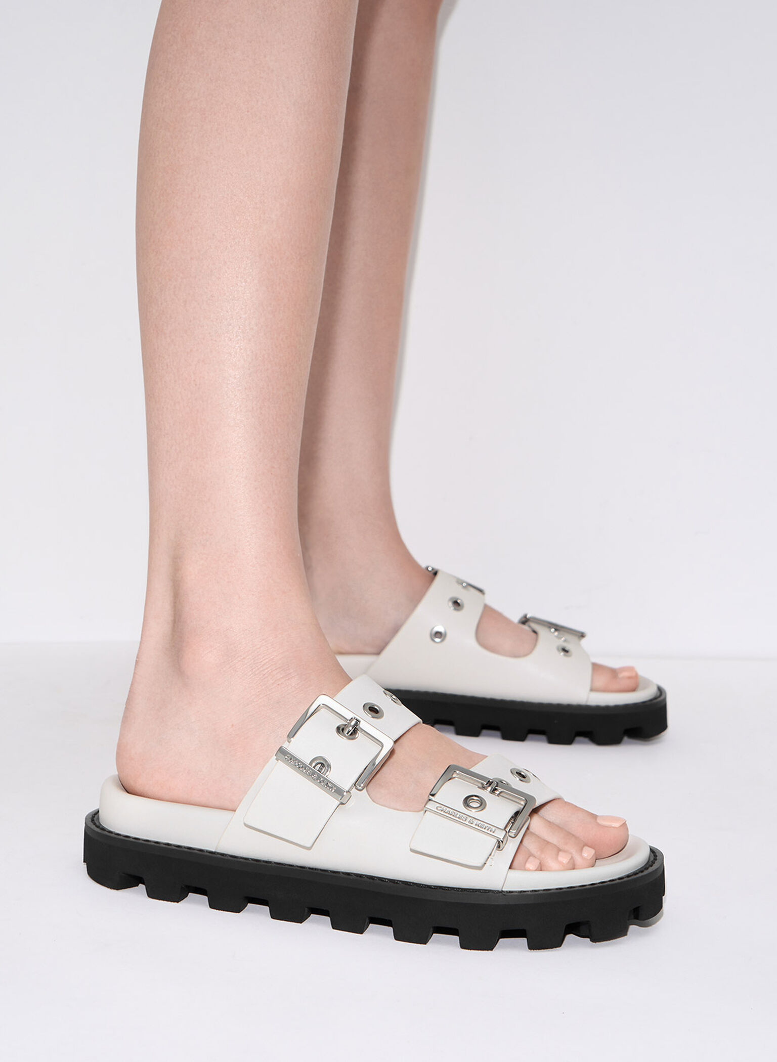 Trill Grommet Double-Strap Sandals, White, hi-res