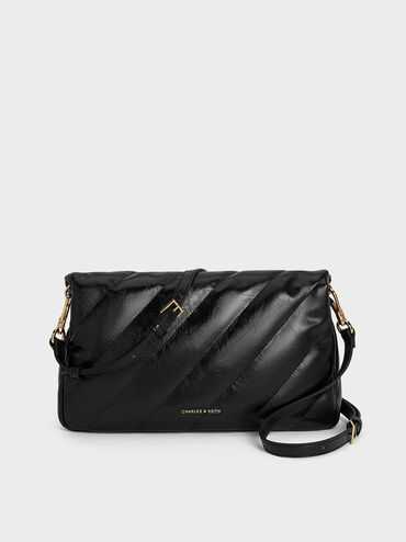 Fawn Panelled Chain-Handle Shoulder Bag, Black, hi-res