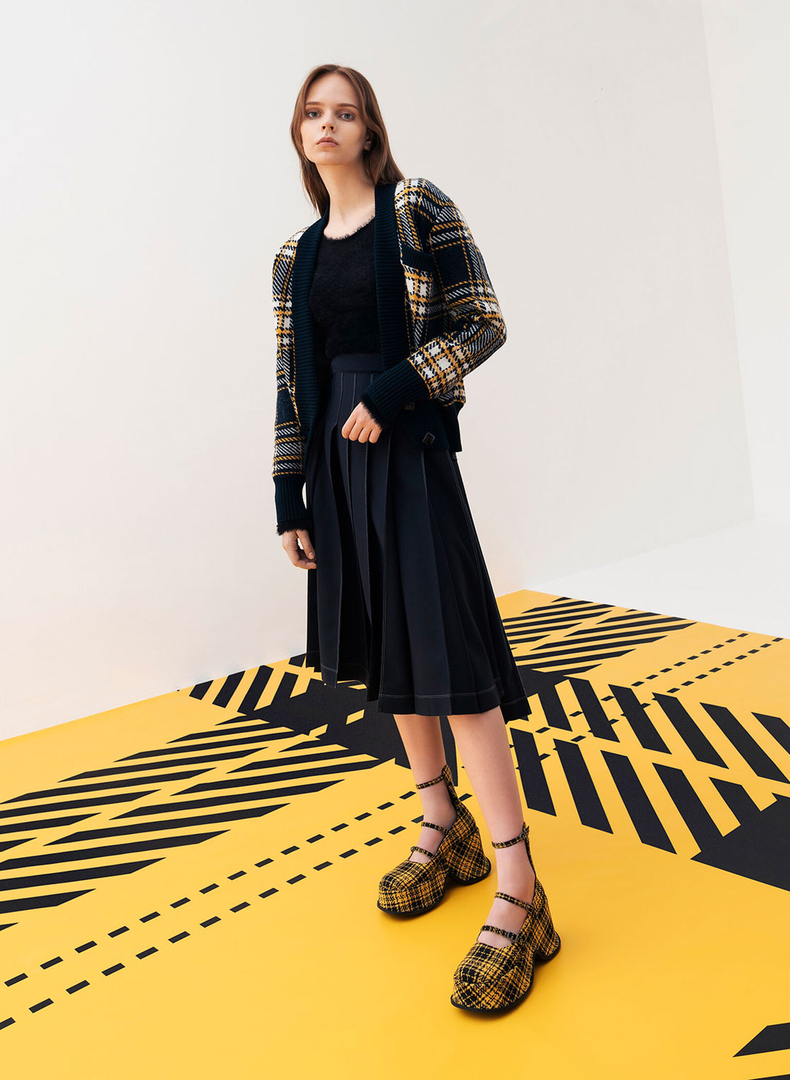 Carlisle Checkered Platform Mary Janes, Yellow, hi-res