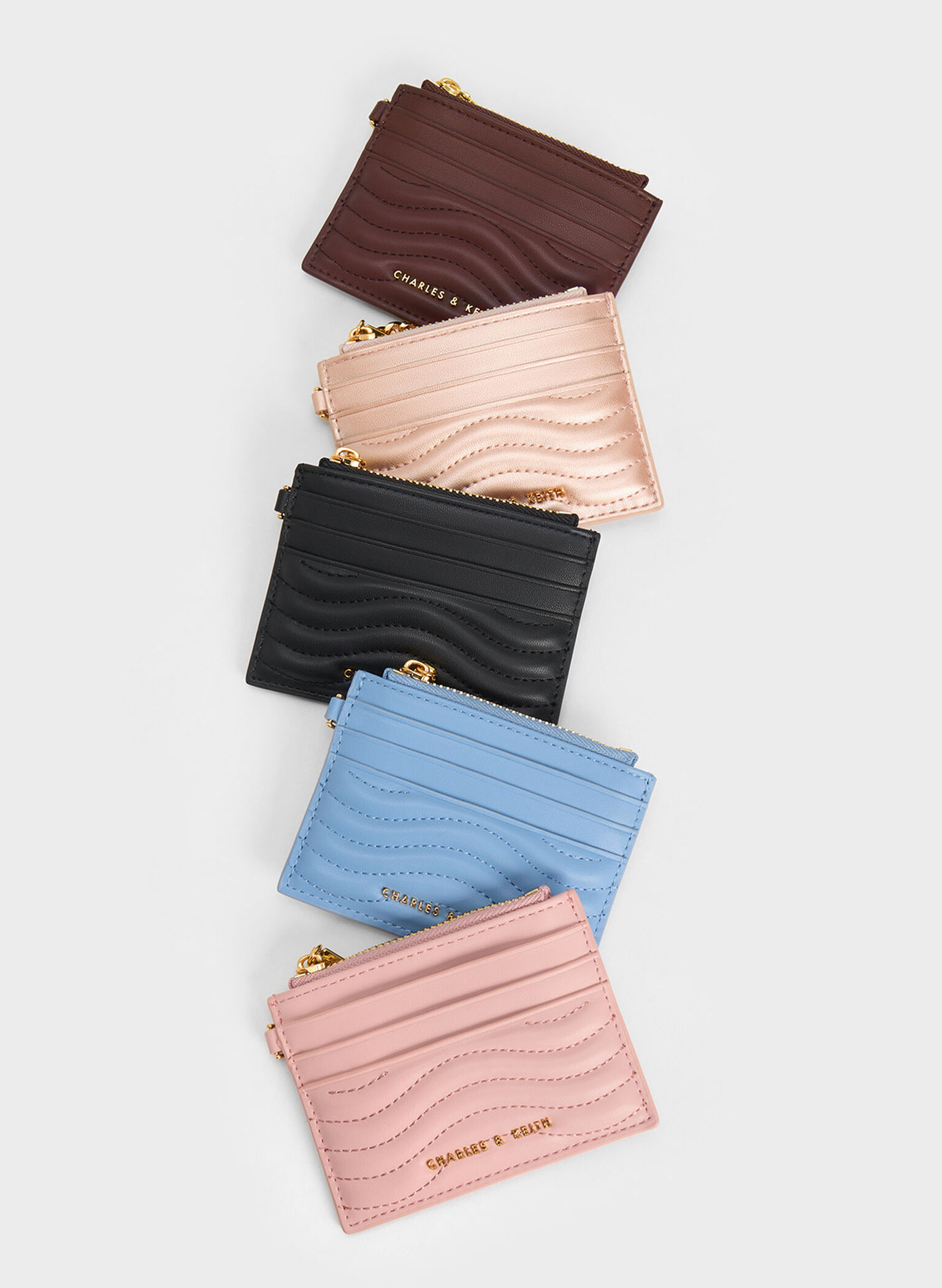 Aubrielle Stitch-Trim Zip Card Holder, Black, hi-res