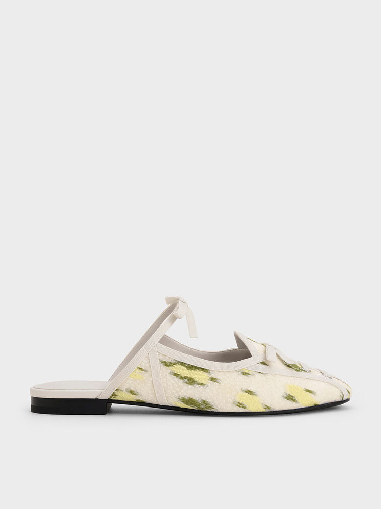 Floral-Print Lace-Up Bow Ballet Mules, Multi, hi-res