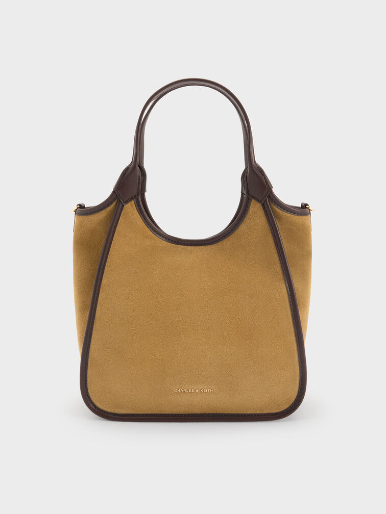 Mini Sianna Recycled Suede Contrast-Trim Tote Bag, Sahara Sand, hi-res