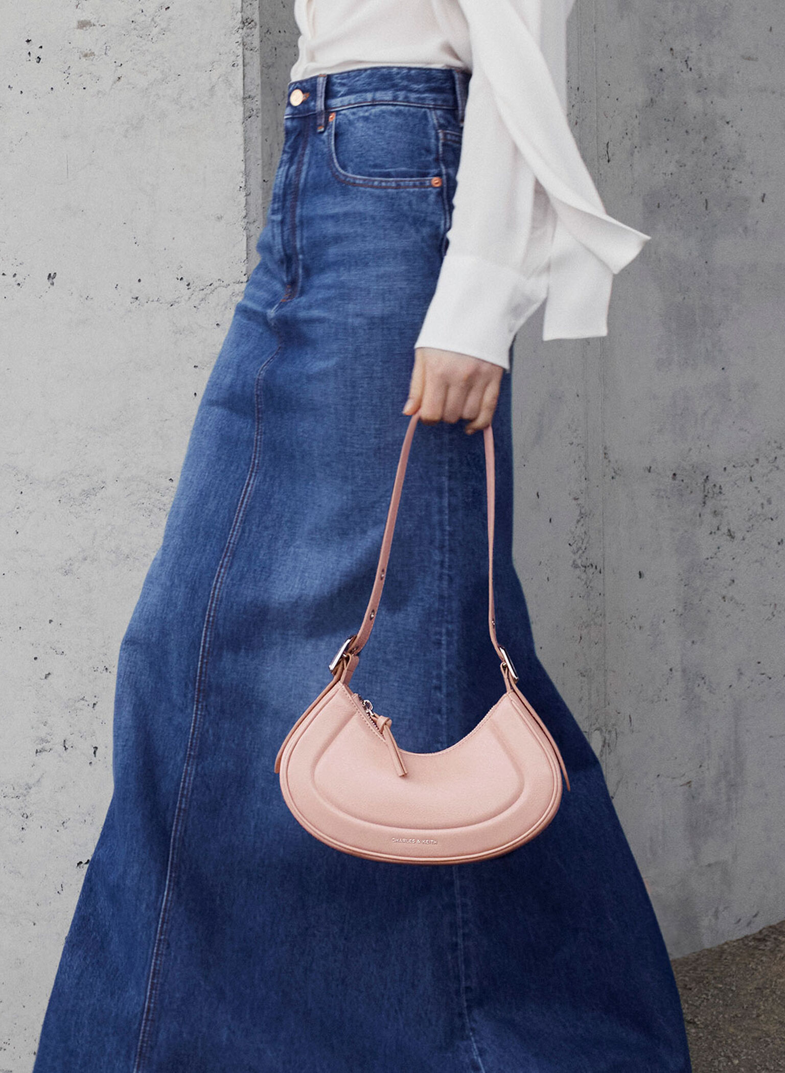 Petra Curved Shoulder Bag, Pink, hi-res