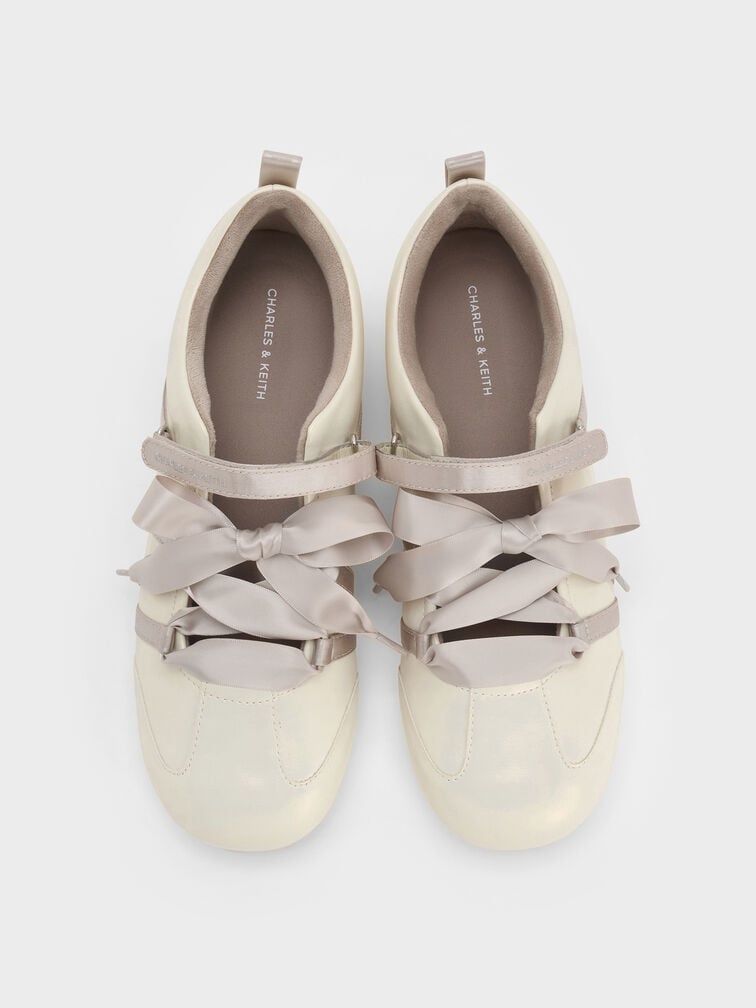 Silko Pearlescent Satin-Lace Ballet Sneakers, Chalk, hi-res