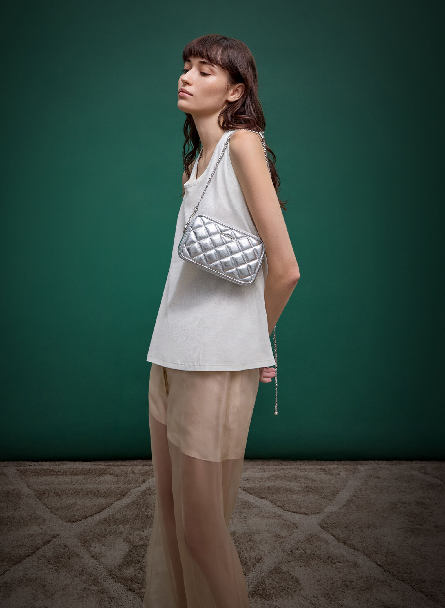 Mini Apfra Quilted Crossbody Bag, Silver, hi-res