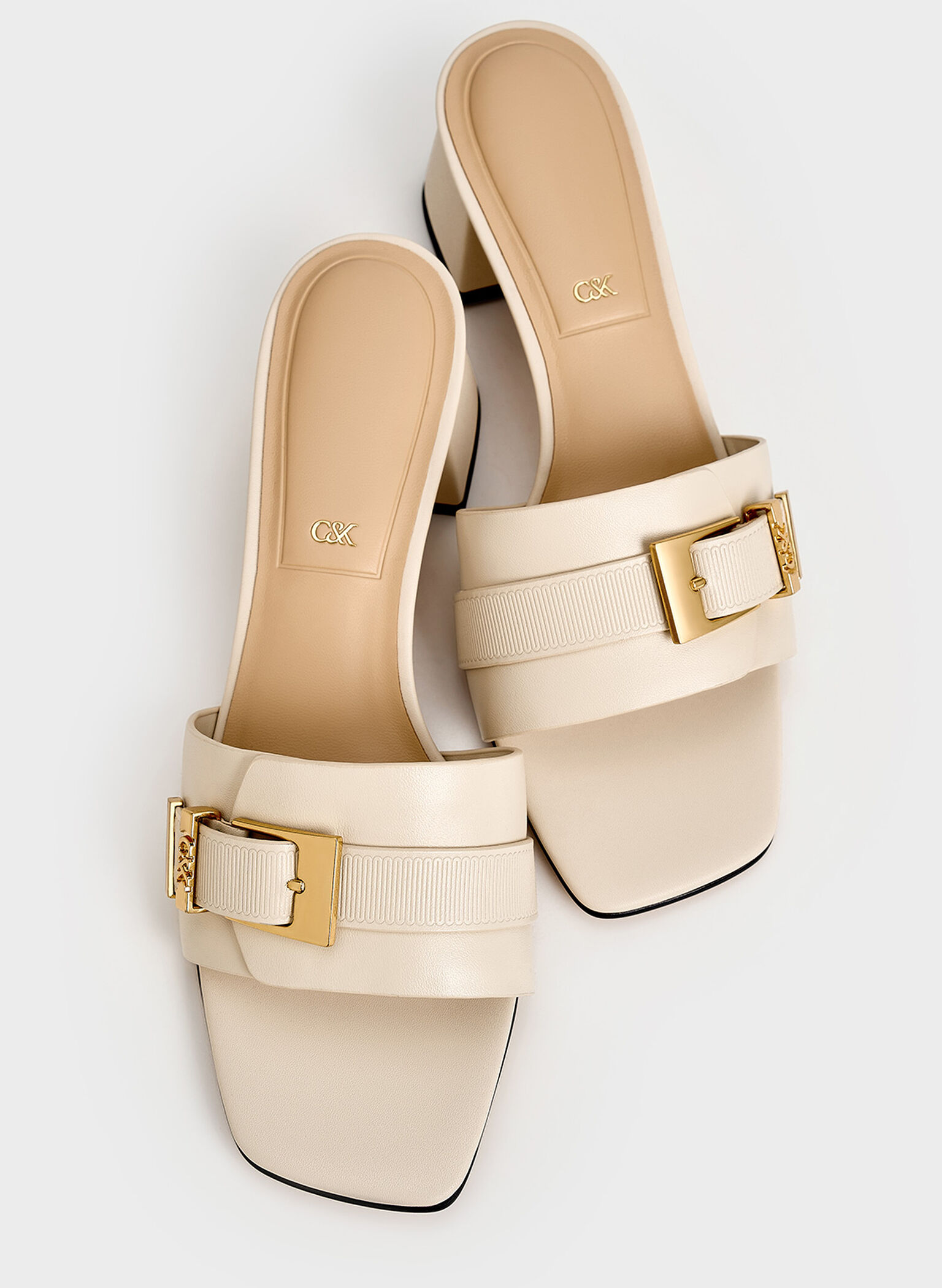 Whitney Leather Buckled Block-Heel Mules, Chalk, hi-res
