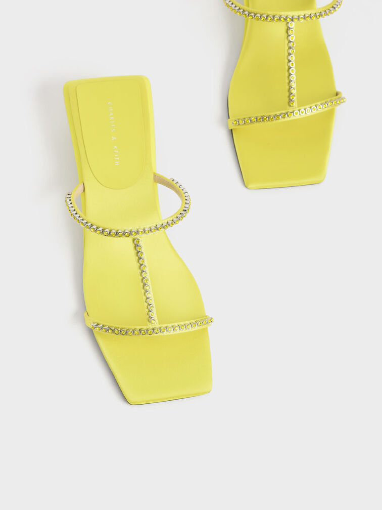 Recycled Polyester Gem-Embellished Mules, Lime, hi-res