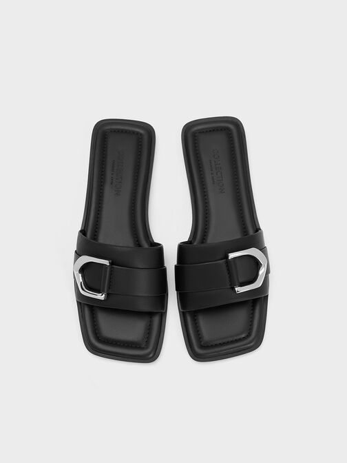 Gabine Leather Slide Sandals, Black, hi-res