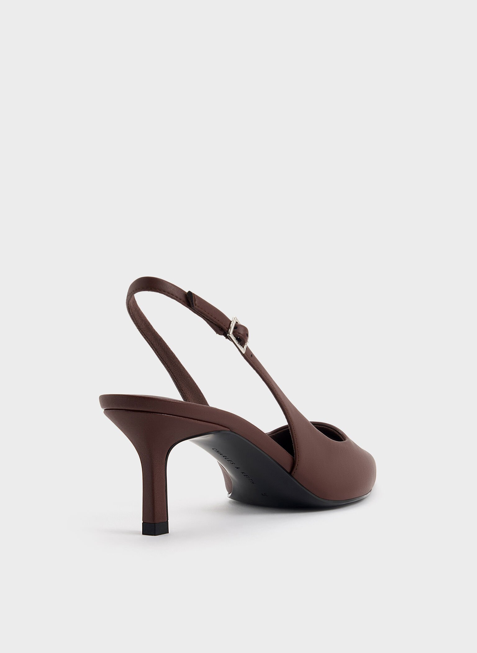 Pointed-Toe Kitten-Heel Slingback Pumps, Dark Brown, hi-res