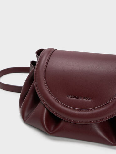 Blossom Curved Flap Crossbody Bag, Dark Chocolate, hi-res