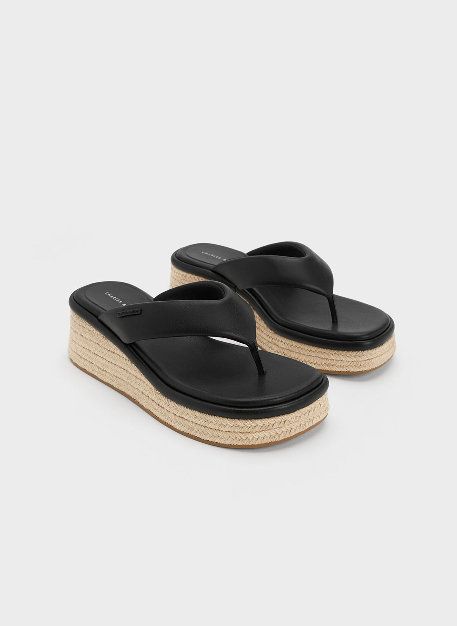 Espadrille Thong Sandals, Black, hi-res