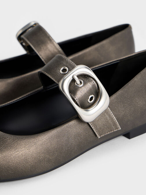 Masei Metallic Grommet-Strap Mary Janes, Silver, hi-res