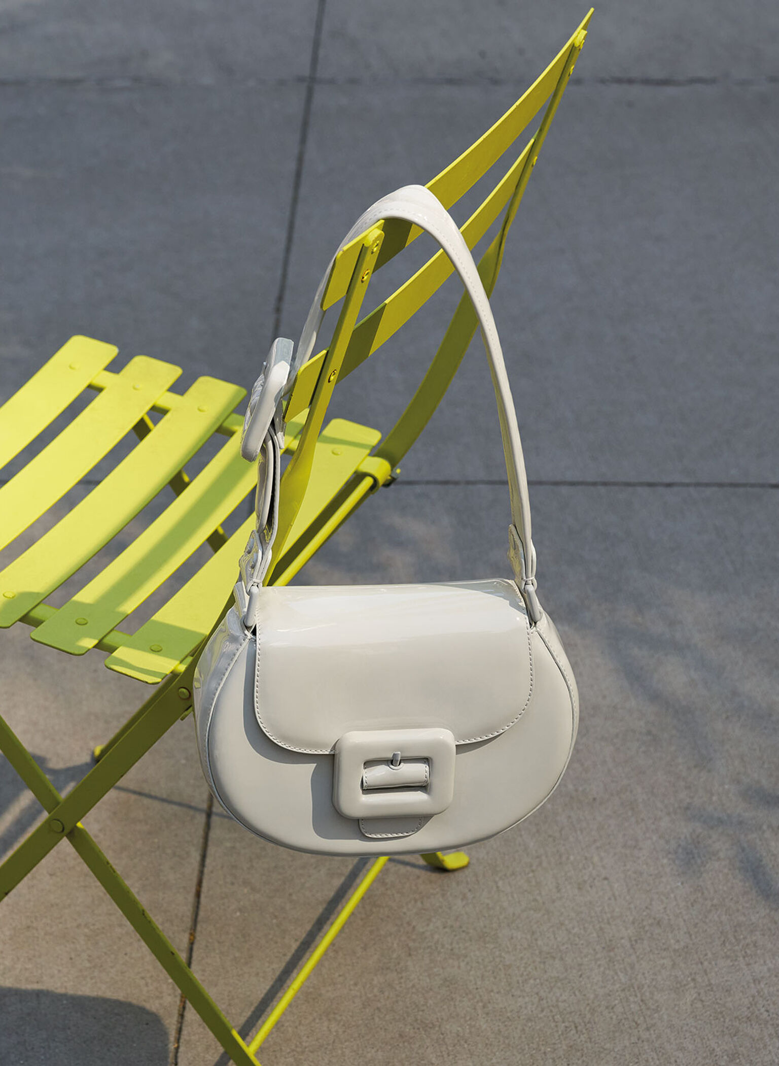 Lula Patent Buckled Bag, Light Grey, hi-res