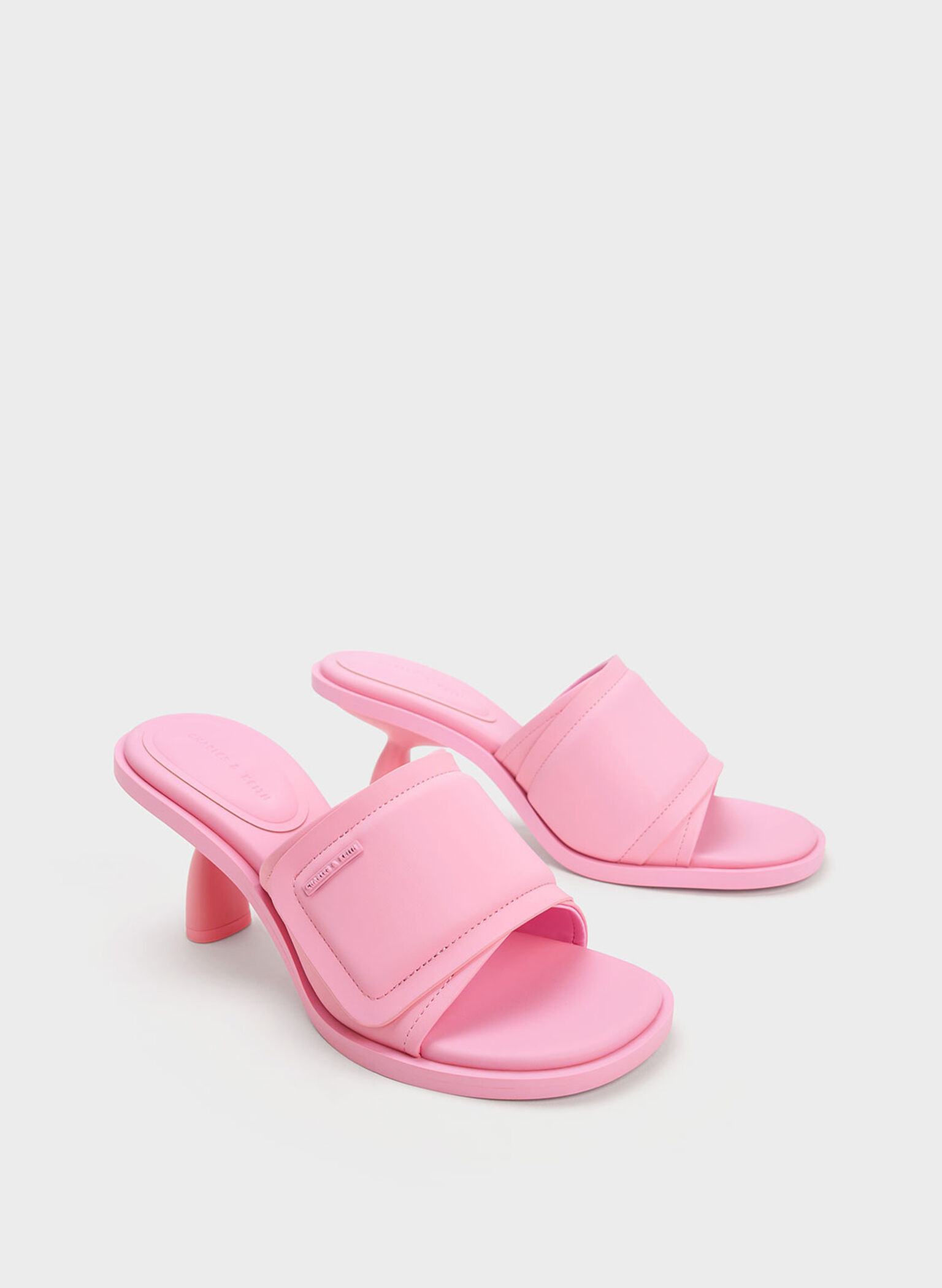 Puffy Sculptural Heel Mules, Pink, hi-res