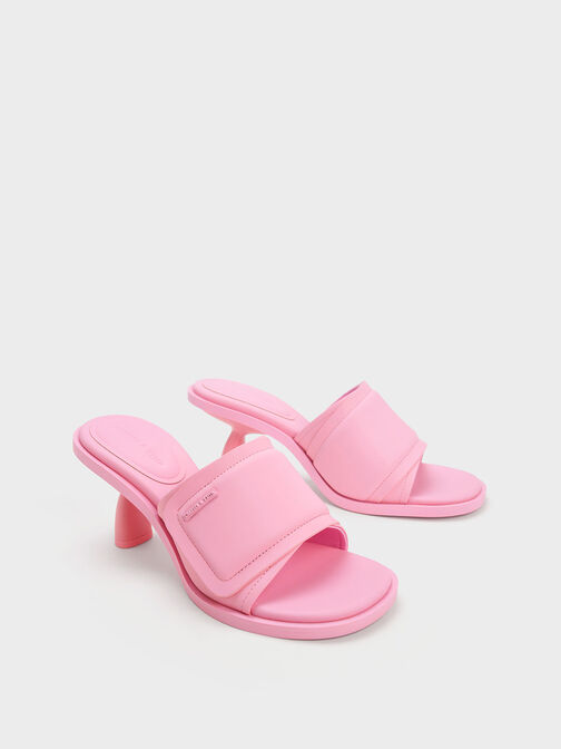 Puffy Sculptural Heel Mules, Pink, hi-res