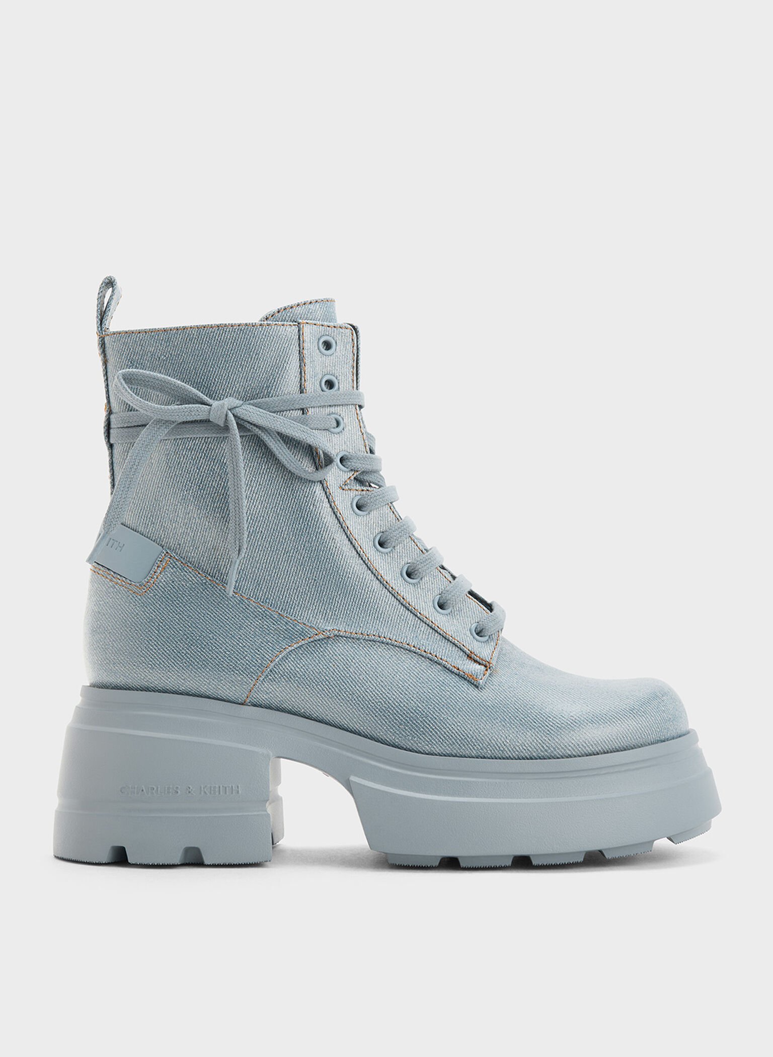 Denim Lace-Up Chunky Ankle Boots, Light Blue, hi-res