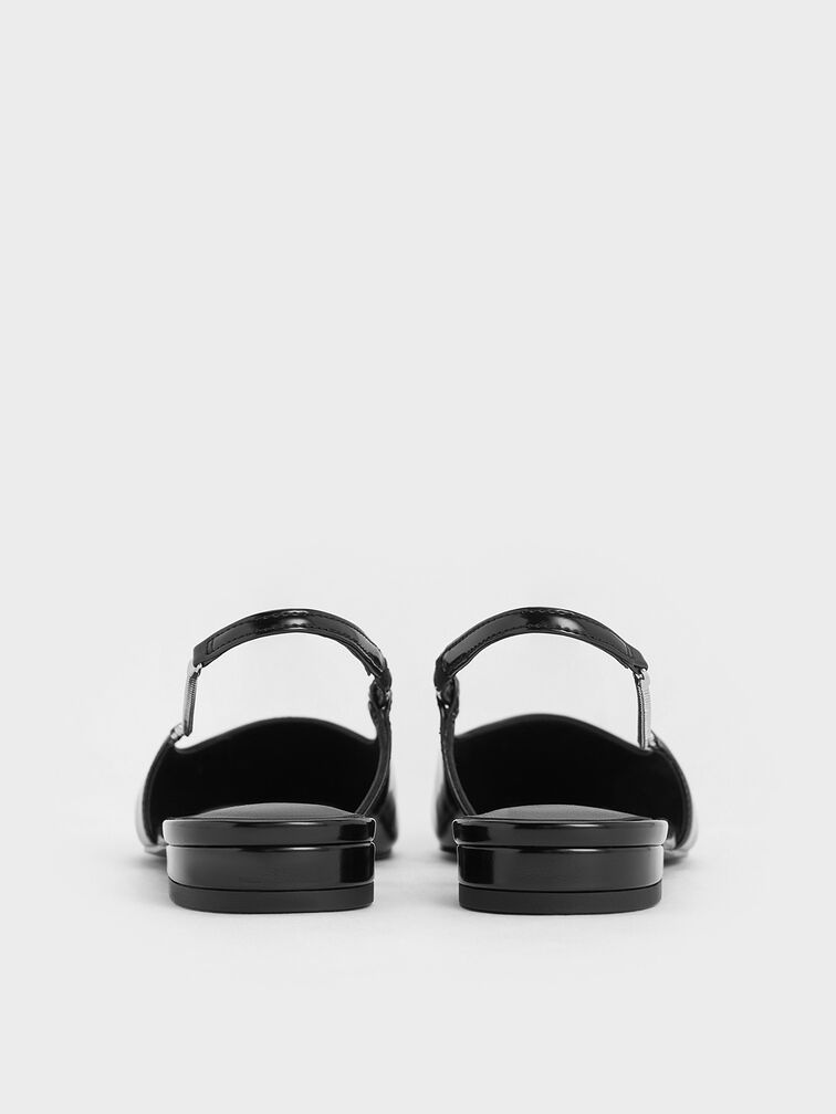 Chain-Strap Pointed-Toe Slingback Flats, Black Box, hi-res