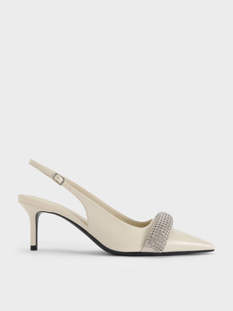 Crystal-Embellished Pointed-Toe Slingback Pumps, Chalk, hi-res