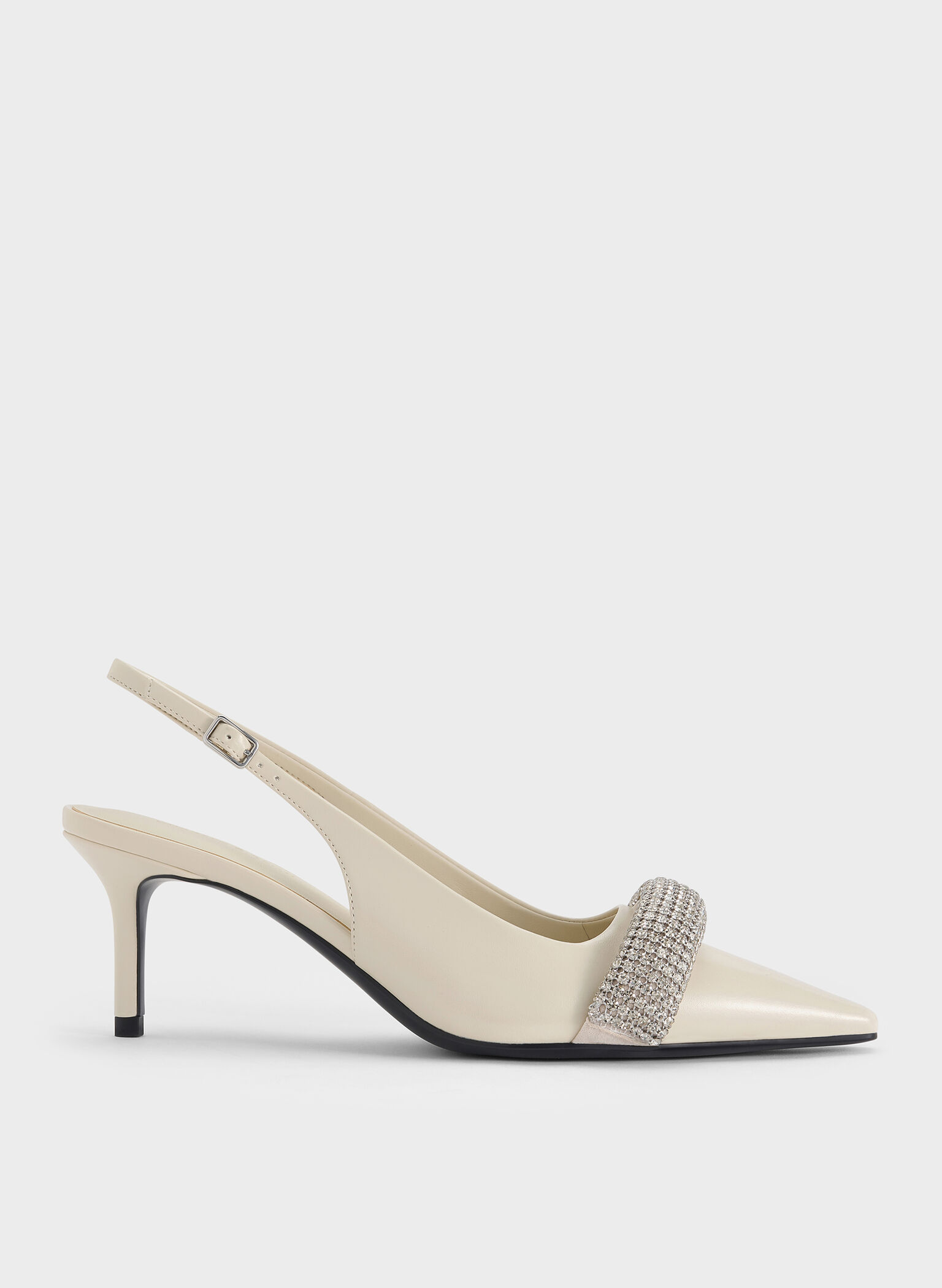 Crystal-Embellished Pointed-Toe Slingback Pumps, Chalk, hi-res