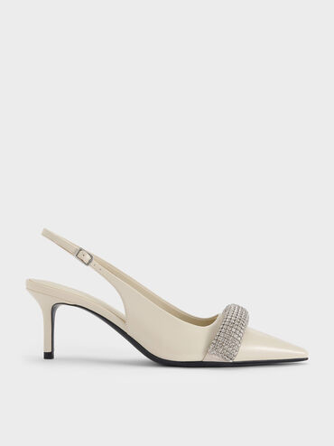 Crystal-Embellished Pointed-Toe Slingback Pumps, Chalk, hi-res