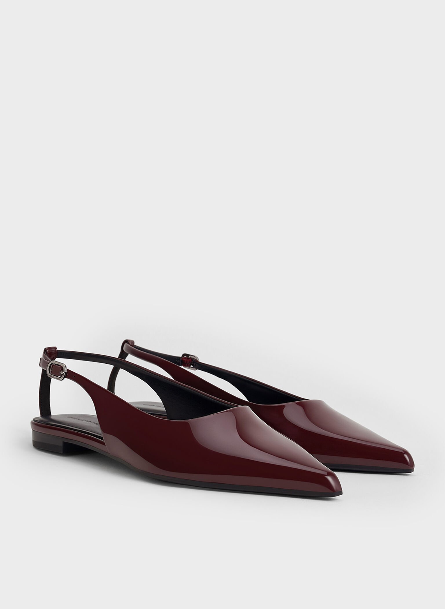 Patent Cut-Out Pointed-Toe Slingback Flats, Burgundy, hi-res