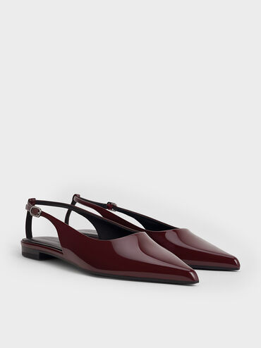 Patent Cut-Out Pointed-Toe Slingback Flats, Burgundy, hi-res