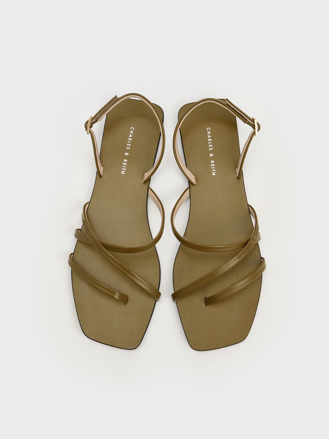 Strappy Square-Toe Slingback Sandals, Olive, hi-res